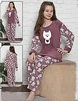 Пижама теплая для девочки флис розовая Котик