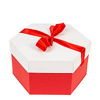 Подарункова коробка з бантом 170х200х100, червоно-біла