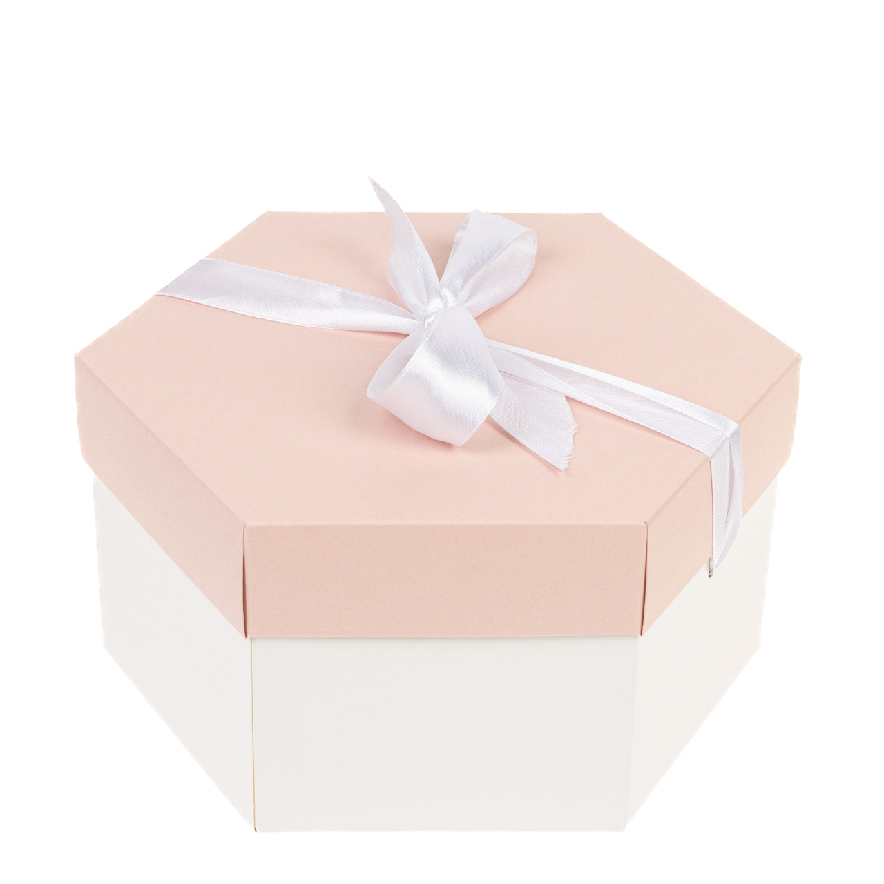 Коробка подарункова з бантом 170х200х100, біло-рожева
