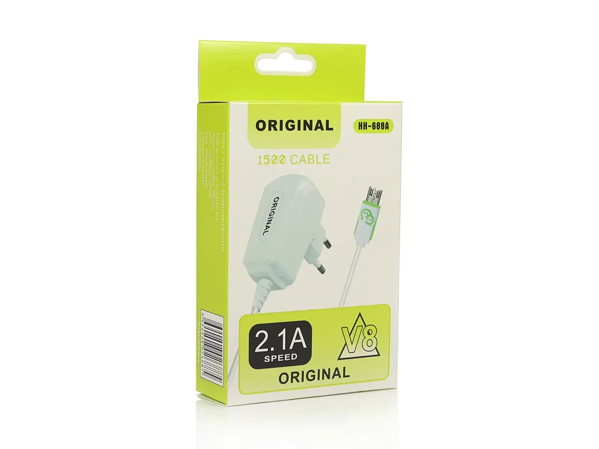Зарядний пристрій 220В 2,1А з кабелем USB - micro USB 1,5м Original HH-688A 400шт 8559