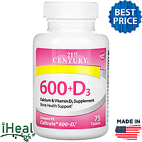 600+d3, добавка с кальцием и витамином D3, 21st Century, 75 таблеток