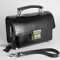 Мужская кожаная мини сумка барсетка Canpelini черная маленькая классическая сумочка из натуральной кожи