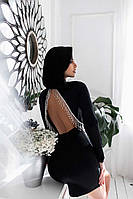 Платье мини женское эффектное красивое с открытой спиной с бахромой Sms5169