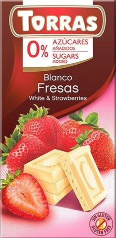 Білий шоколад Torras без цукру Chocolato Blanco con Fresas (з полуницею), 75 г