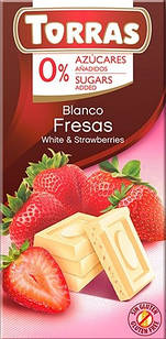 Білий шоколад Torras без цукру Chocolato Blanco con Fresas (з полуницею), 75 г