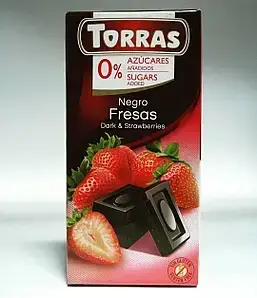 Чорний шоколад Torras без цукру Chocolato Negro con Fresa (з полуницею), 75 г