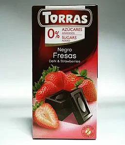 Черный шоколад Torras без сахара Chocolato Negro con Fresa (с клубникой), 75 г - фото 1 - id-p470062605