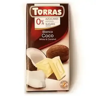 Білий шоколад Torras без цукру Chocolato Blanco con Coco (з кокосом), 75 г