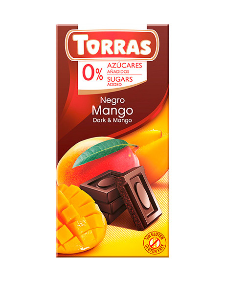 Чорний шоколад Torras без цукру Chocolato Negro con Mango (з манго), 75 г