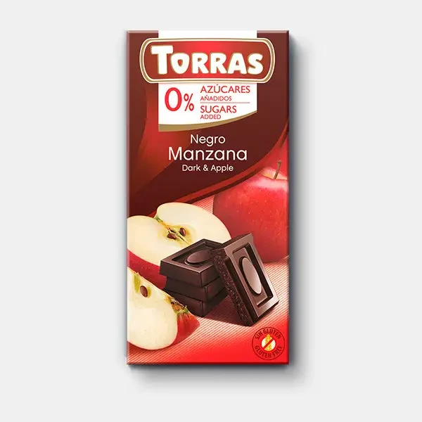 Чорний шоколад Torras Negro con Manzana без цукру з яблуком, 75 г