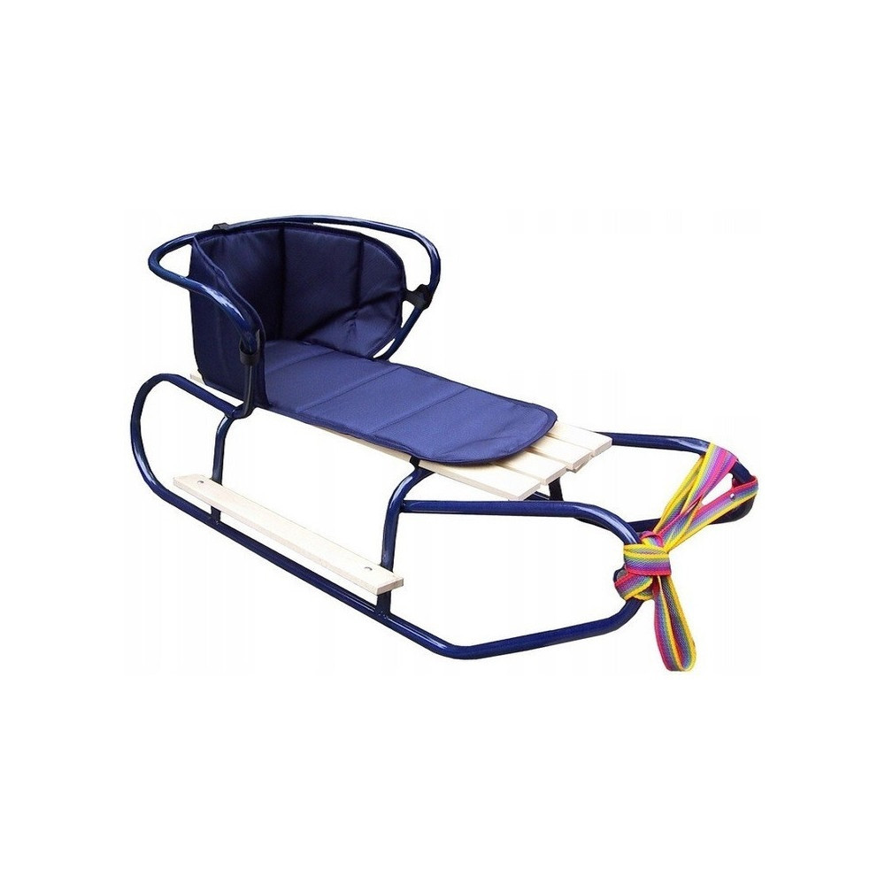 Дитячі санки з підніжкою для хлопчика зі спинкою та матрациком Basic.Синій колір., фото 1