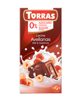 Молочний шоколад Torras без цукру з фундуком 75 г