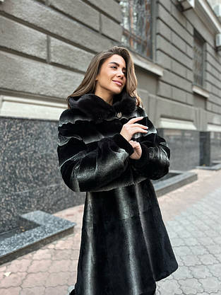 Шуба З Хутра Бобра З Норковим Капюшоном Переходи 80см 0134ШТ, фото 2