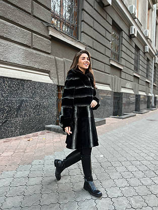 Шуба З Хутра Бобра З Норковим Капюшоном Переходи 80см 0134ШТ, фото 2