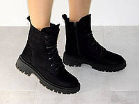 Зимние замшевые черные ботиночки женские комфортные стильные 38
