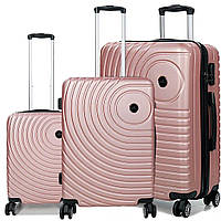 Набор 3-х дорожных чемоданов Франция Madisson 93303 (L M S) из поликарбоната с ручкой на колесиках Розовое