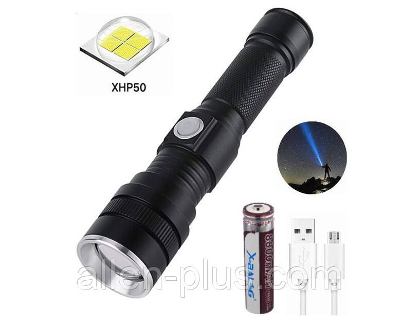Ліхтар ручний BL-P611-P50, акумулятор 18650, microUSB, zoom