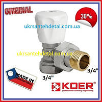 Кран радіаторний кутовий 3/4 верхній Koer (Чехія)