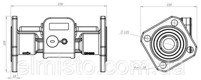 купить счетчик тепла QALCOSONIC E3 50–15,0 M-BUS в Харькове, ЭЛМИСТО Габаритные, установочные и присоединительные размеры счетчика тепла QALCOSONIC E3 50–15,0 M-BUS
