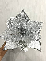 Різдвяна квітка пуансеттія. Новорічна прикраса — пуансеттія велика, біла (25 см), фото 5