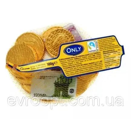 Молочний шоколад золоті монети+євро банкноти Only, 85 г