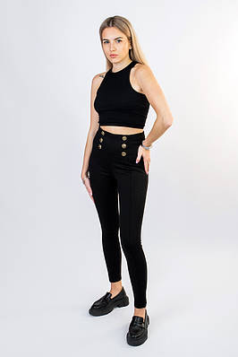 Легінси з гудзиками чорні, жіночі чорні легінси 4488 (2000000089188)