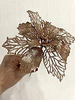 Новорічний декор. Квітка різдвяна - пуансеттія ажурна ( платина 15 см ), фото 9