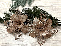 Новорічний декор. Квітка різдвяна - пуансеттія ажурна ( платина 15 см ), фото 7