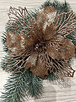 Новорічний декор. Квітка різдвяна - пуансеттія ажурна ( платина 15 см ), фото 10