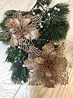 Новорічний декор. Квітка різдвяна - пуансеттія ажурна ( платина 15 см ), фото 2