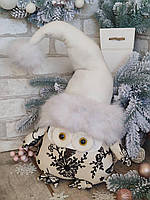 Новогодний декор "Сова", сова ручная работа, сова под елку, текстильная сова, сова стоппер, выс.40-45 см