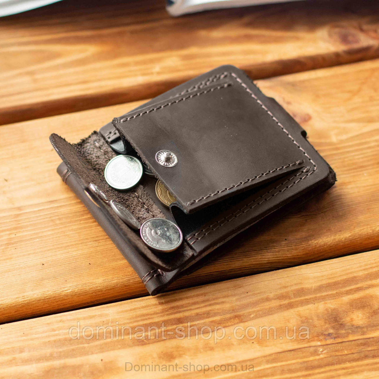 Кожаный зажим для денег из натуральной кожи BUT коричневый с монетницей ...