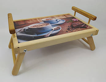 Столик для сніданку дерев'яний складаний 41 см * 27.5 см, висота з ніжками 23  см.