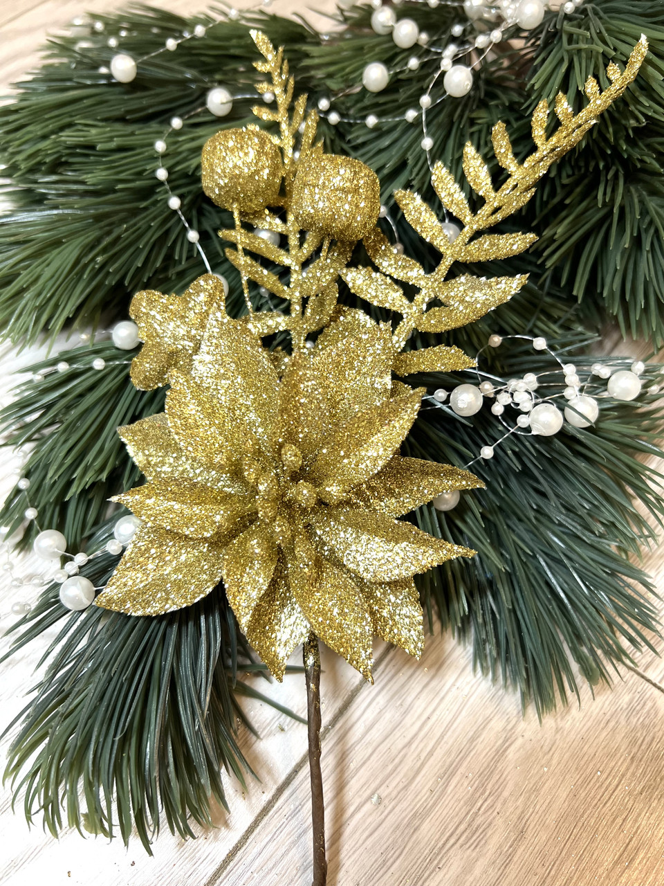 Бутон'єрка новорічна. Гілочка золота для новорічного декору (22 см), фото 1