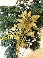 Бутон'єрка новорічна. Гілочка золота для новорічного декору (22 см), фото 4