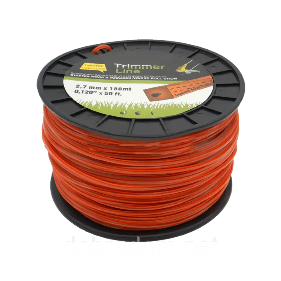 Бухта волосінь для бензокоси квадрат з жилкою 2,7 мм (188м)