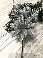 Бутон'єрка новорічна. Гілочка срібна для новорічного декору (22 см), фото 10