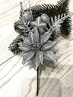 Бутон'єрка новорічна. Гілочка срібна для новорічного декору (22 см), фото 9