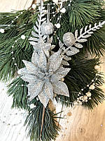 Бутон'єрка новорічна. Гілочка срібна для новорічного декору (22 см), фото 2