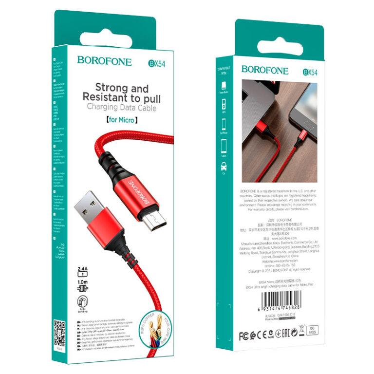 Кабель Borofone BX54 Ultra bright USB — MicroUSB Червоний, фото 1