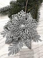 Бутоньєрка новорічна . Срібна гілочка для новорічного декору . ( 22 см ), фото 7