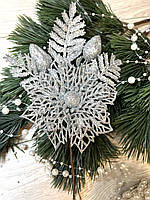 Бутоньєрка новорічна . Срібна гілочка для новорічного декору . ( 22 см ), фото 4