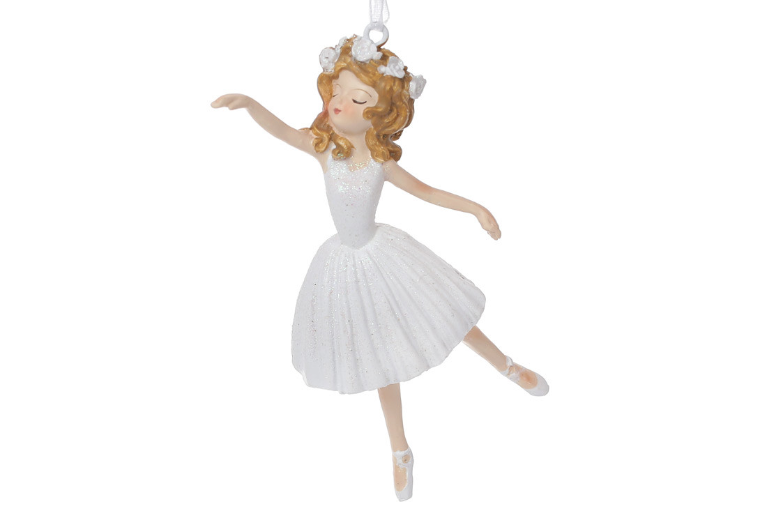 Декоративна фігурка на підвісі Юна Балерина, 10см, колір - білий з гліттером, фото 1