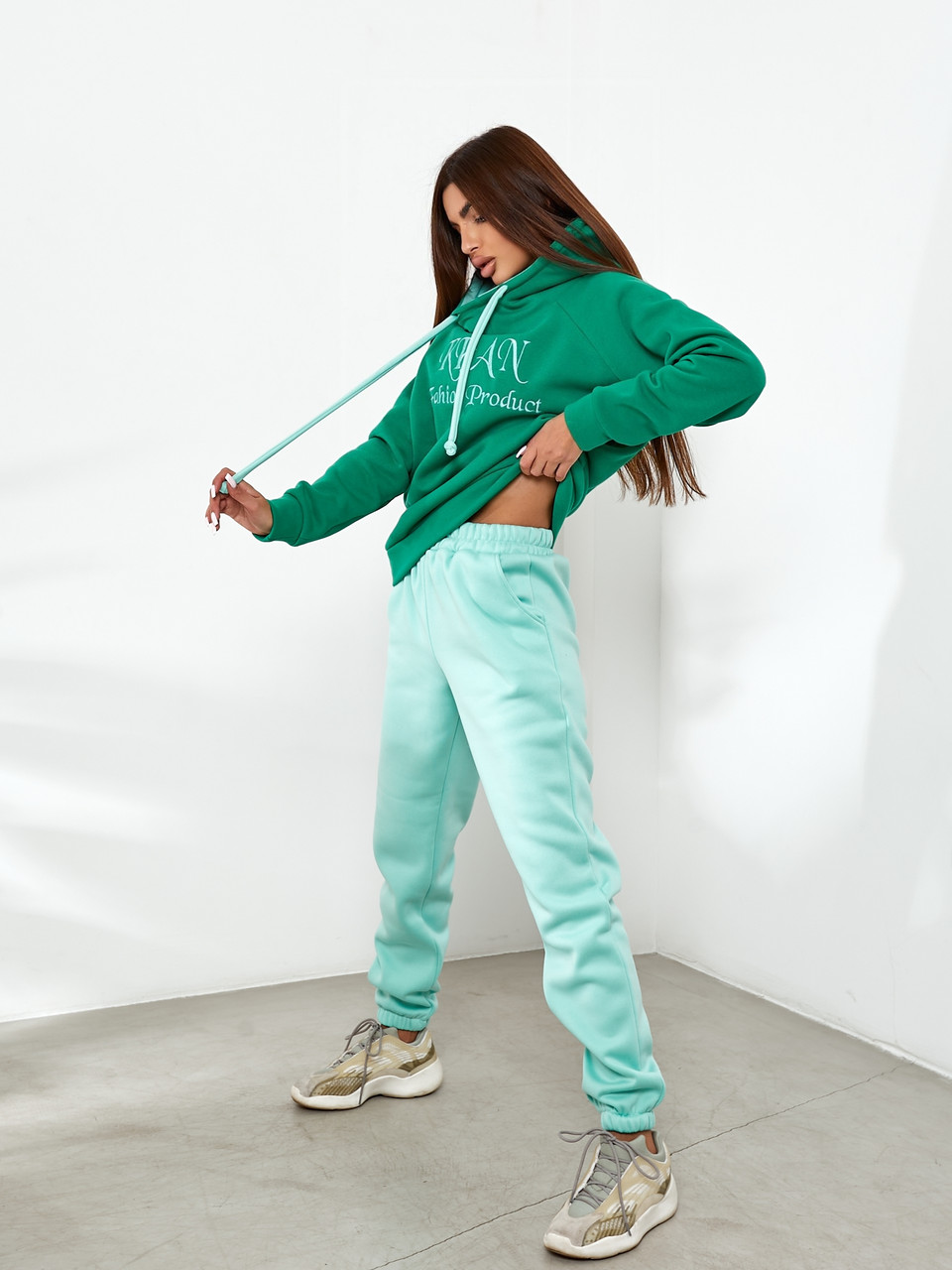 Спортивний костюм тринитка на флісі ПЄНЬЄ, зелено-м'ятний, арт 461, фото 1