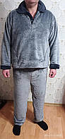 Теплая зимняя мужская махровая пижама, домашний костюм, р-р 3Хл (54-56) светло-серая
