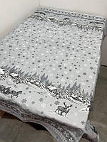 Скатертина Новорічна Олені 120*150 см Тканина Льон Сірого кольору