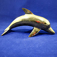 Красивая фигура "Золотой Дельфин" из латуни (длина 17 см, высота 13 см) - сувениры и подарки, статуэтка