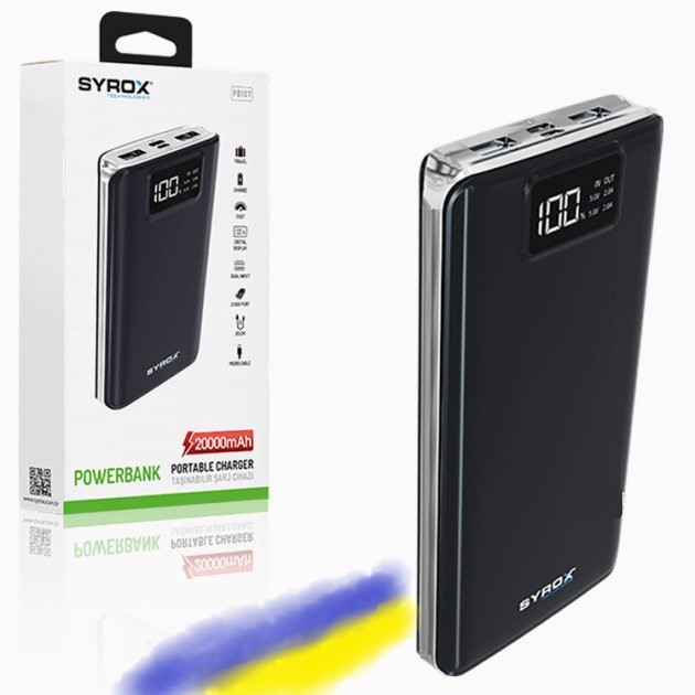 Повербанк Power Bank Syrox 20000 mAh Black зовнішній акумулятор портативна зарядка для телефона з дисплеєм