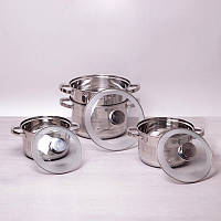 Набір посуду 7 предметів 4502S
 (каструлі з кришок 2.9 л, 3.9 л, 6.5 л, пароварка 24 см) підлога. ручки з неірж