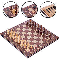 Набір шахи, шашки, нарди 3 в 1 дерев'яні з магнітом W7703H (дошка 34х34см)